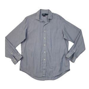 Polo Ralph Lauren Shirt Mens 16.5 Blue White Cotton Striped Custom Dress
